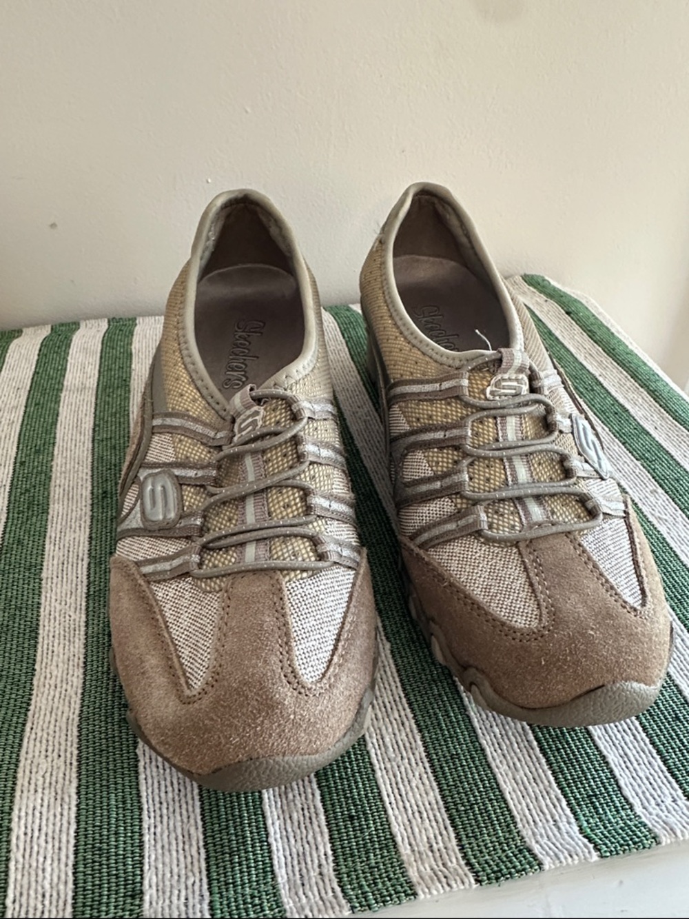 Skechers Tan and Beige Suede & Mesh Slip-On Sneakers